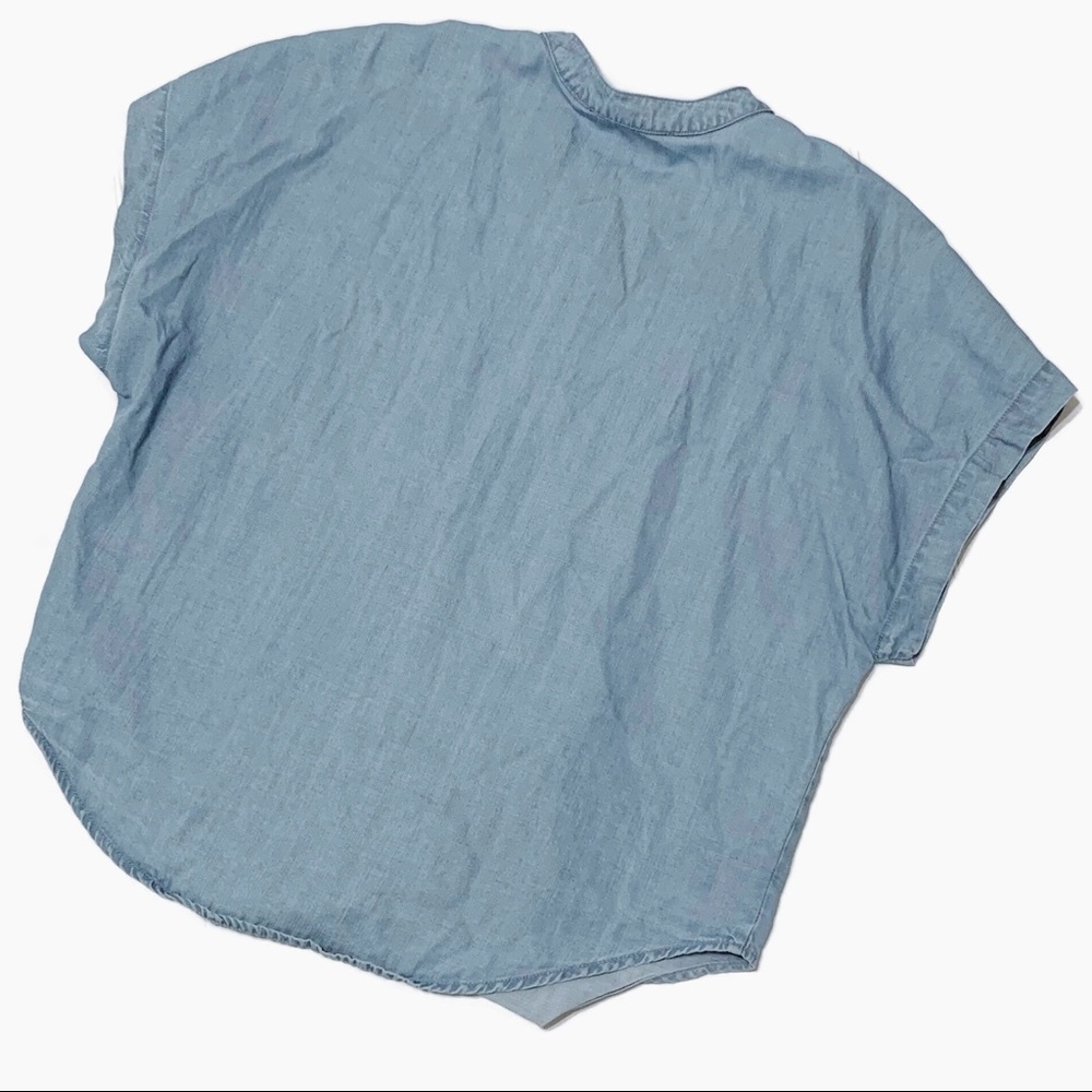 Lulus Medium Chambray Button Down Tie Blouse Shor… - image 6